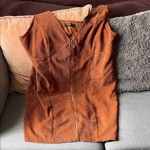 Orange Corduroy Zip-Up Dress